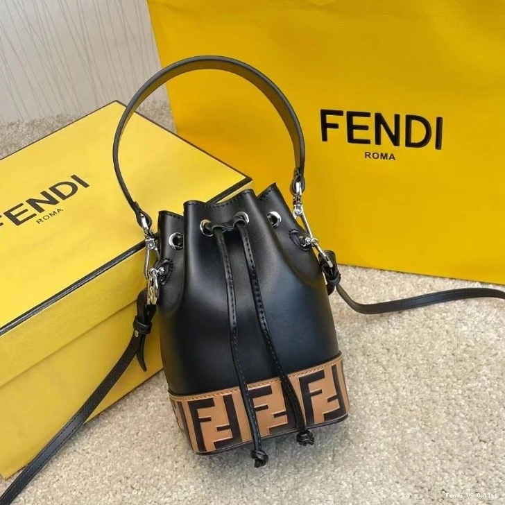 Affordable HOT Tresor Motif Bag Fendi In Mon Calf Brown Mini Black Bucket FF Leather 0718
